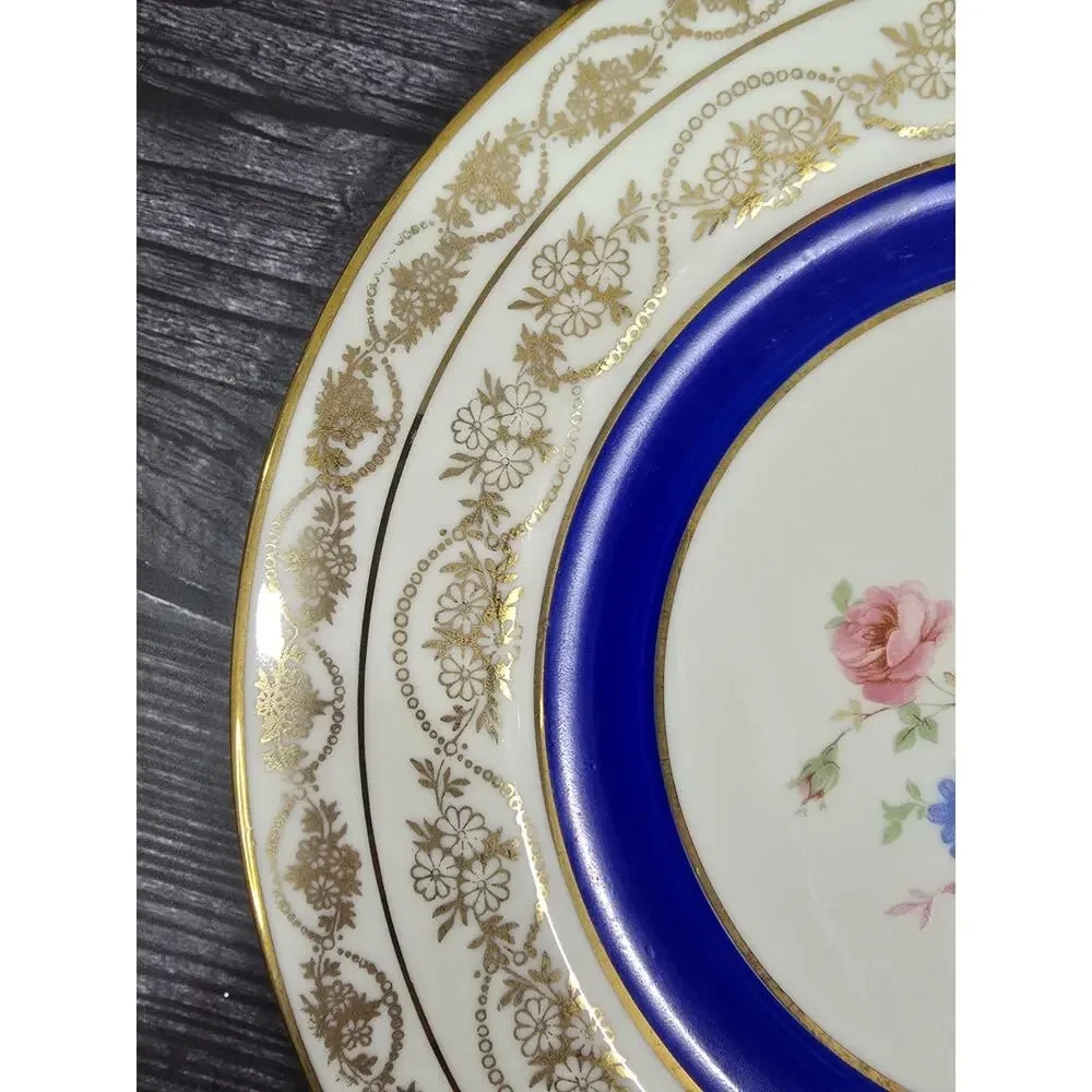 Vintage Atlas China NY ATS46 Salad Plate Cobalt Blue & 22K Gold Filigree 1940's